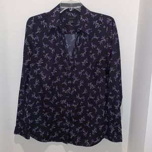 Ann Taylor Navy Floral Blouse